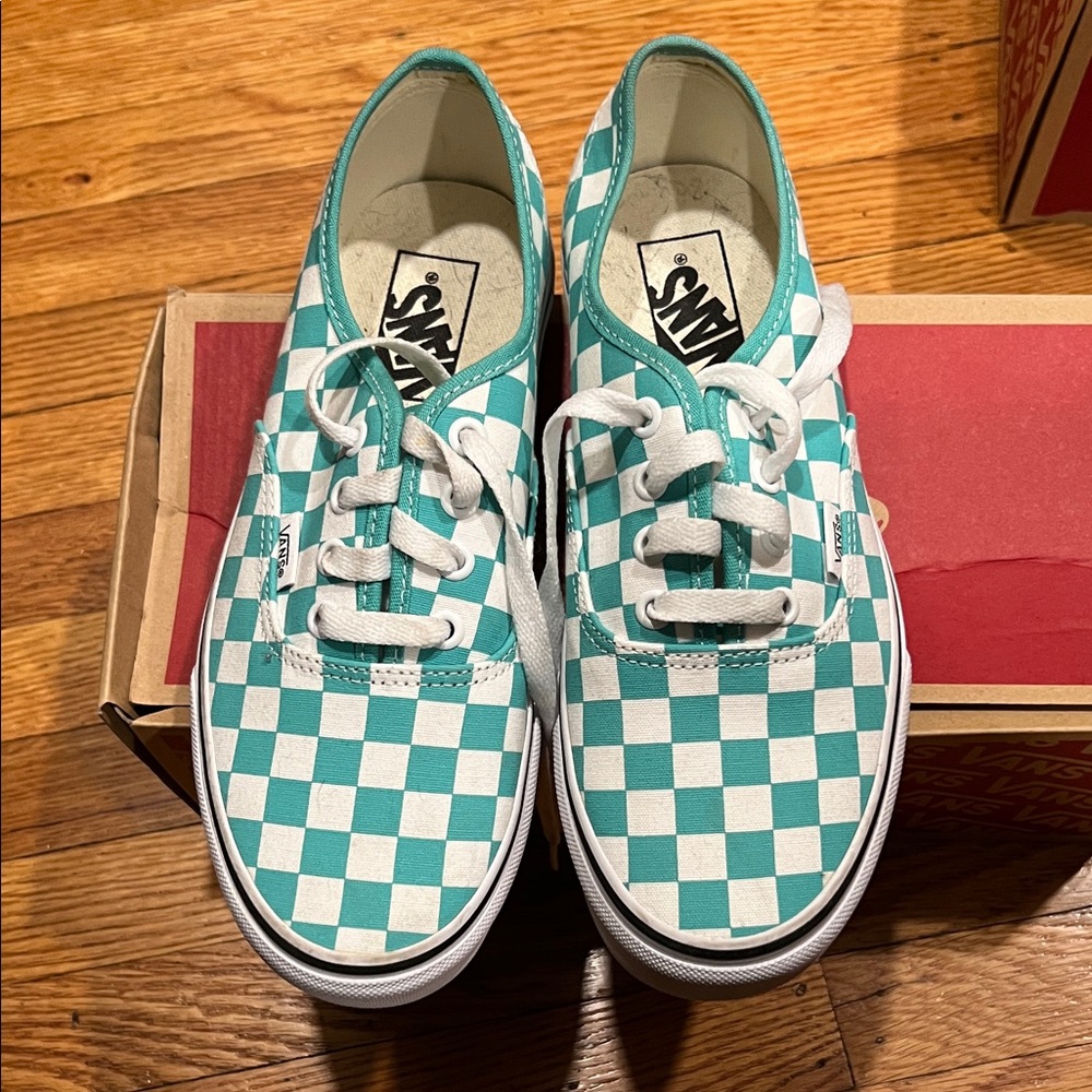 Vans Authentic Teal and White Checkered Sneakers